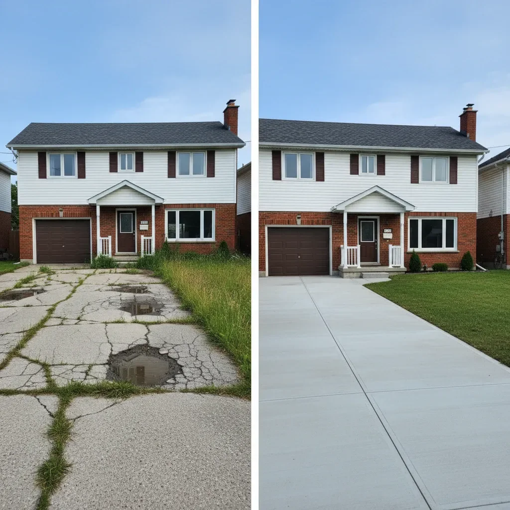 Concrete contractor transformation - before and after by Signature Landscaping Oshawa in Oshawa